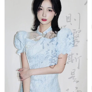水钻中国风拼接镂空羽纱显瘦旗袍裙 MIYO 赵粤同款 NAMAS