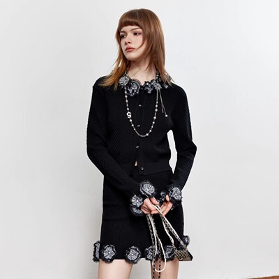 ROCHAROMA2025秋冬 格纹花针织开衫针织吊带格纹花针织短裙