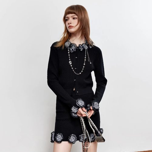 ROCHAROMA2025秋冬 格纹花针织开衫针织吊带格纹花针织短裙