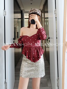 【清货折上S】For Love and Lemons秋季波点甜美波点堆褶上衣