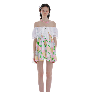 HSU ESTER 春夏海军荷叶领蕾丝拼接花朵提花连衣裙 清货折XS