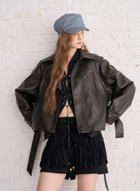 Aimme sparrow25FW 黑色棕色短款系带皮衣