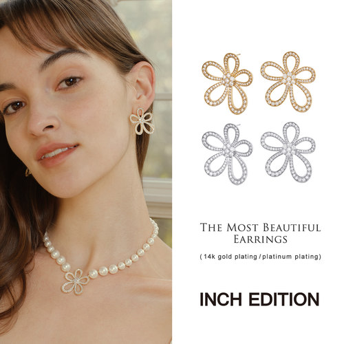 INCH EDITION 2S新款人间富贵花蕾丝大花耳环 大花珍珠项链