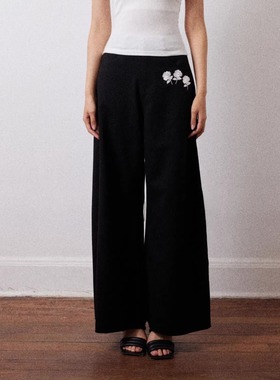 【新品】NECESSARY ANANKE 黑色原牛刺绣阔长裤