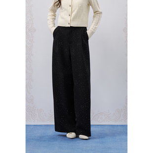 黑色满钻休闲宽松弯刀裤 26SS新款 Quarters Three