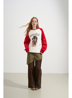 SOFITTE 25AW秋季 插肩贴纸印花圆领卫衣  不对称蕾丝拼接工装裤