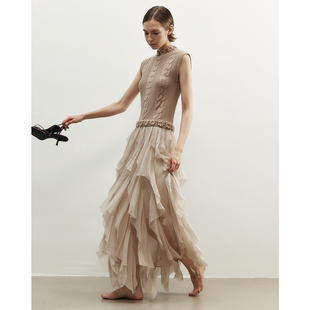 NONETONE 重工针织钩花拼接真丝荷叶边连衣裙蛋糕裙 25AW秋冬新品