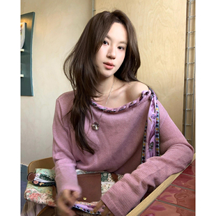 【新品】palavas海风织语针织上衣一字肩针织衫女慵懒风 长廊丝巾