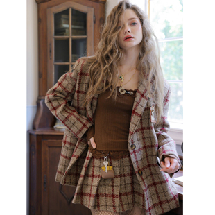 毛呢百褶裙 复古学院挂件毛呢格西装 设计师AKEMO 2025AW