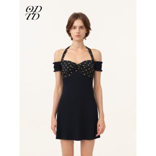 法式 波点印花系带针织短款 ODTD26春夏新款 连衣裙女 设计师女装