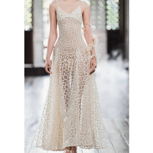 Tension Archive 2026春夏微透小雏菊针织多层褶皱大摆吊带连衣裙