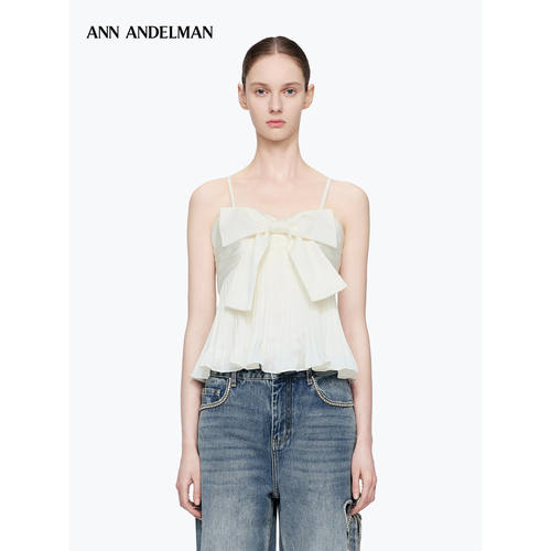 ANN ANDELMAN烫钻立体蝴蝶结百褶吊带背心外穿法式别致抹胸上衣