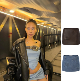 棕皮 26SS 蓝色牛仔立体印花超短裙 MARKGONG JENNIE同款