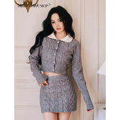 Maison 雷系休闲通勤灰色毛衣套装 Wester冬季 女士感波嬉风格