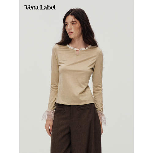 Vena Label 26AW 镂空花边拼接长袖T恤慵懒百搭修身打底衫