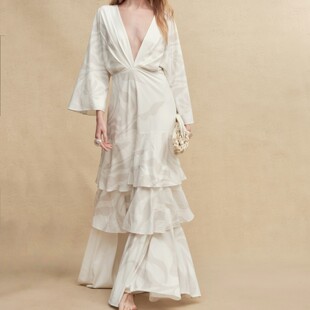 Zaanli暂离 丝感印花褶饰层叠裙摆度假长连衣裙 2026早春SS