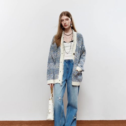 ROCHAROMA2025秋冬 V领花纱针织开衫