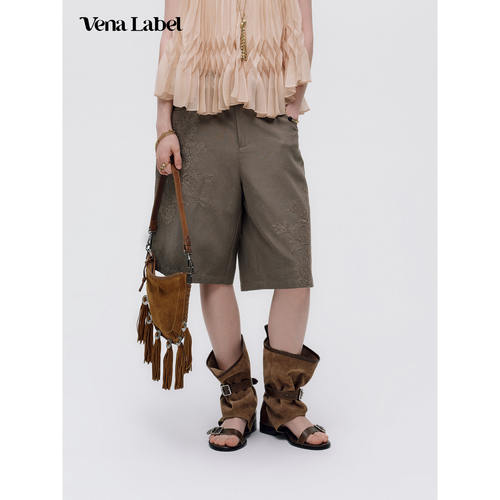 Vena Label 26SS 蕾丝拼接短裤设计感宽松直筒休闲中裤子