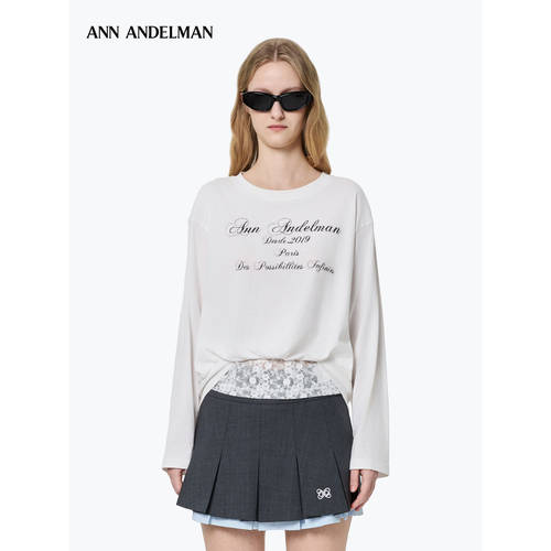明星同款 ANN ANDELMAN 26秋 下摆拼接蕾丝T恤休闲圆领短款长袖