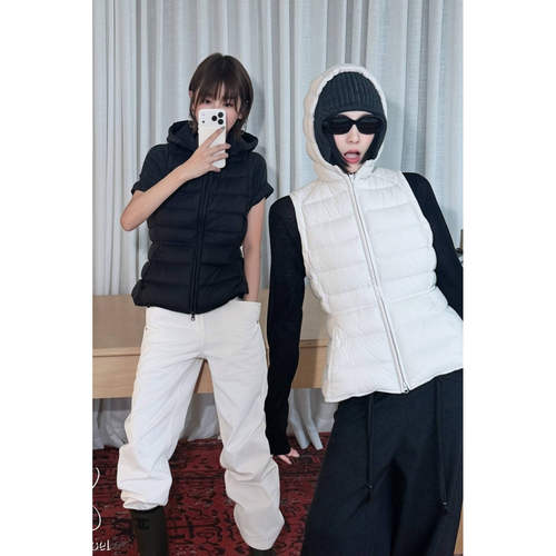 Vena Label 26AW 修身连帽排骨羽绒服伞摆马甲轻薄背心外套