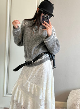 Vena Label 25FW新款 费尔岛套头毛衣 灰色毛呢八分裤