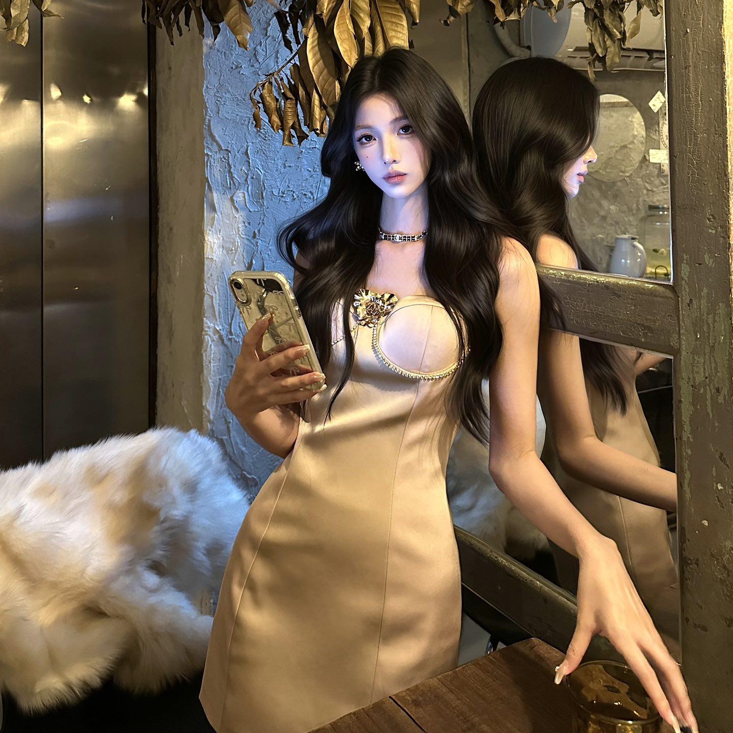 Artel 性感小野猫 吊带钻链花朵连衣裙 设计师品牌集合店