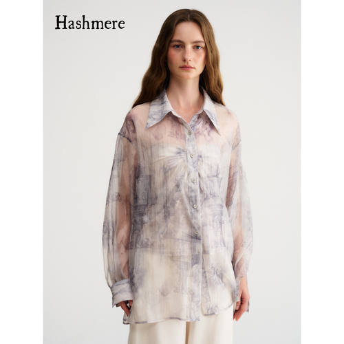 Hashmere 26SS 印花轻盈透纱宽松上衣浪漫慵懒显瘦百搭防晒衬衣
