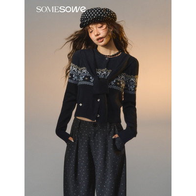 SOMESOWE 25FW秋季 费尔岛蝴蝶结假两件毛衣 印花蝴蝶结毛呢西裤
