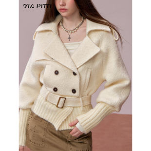 VIAPITTI设计感重工毛衣拼接设计感夹克大衣女装秋冬绵羊毛外套