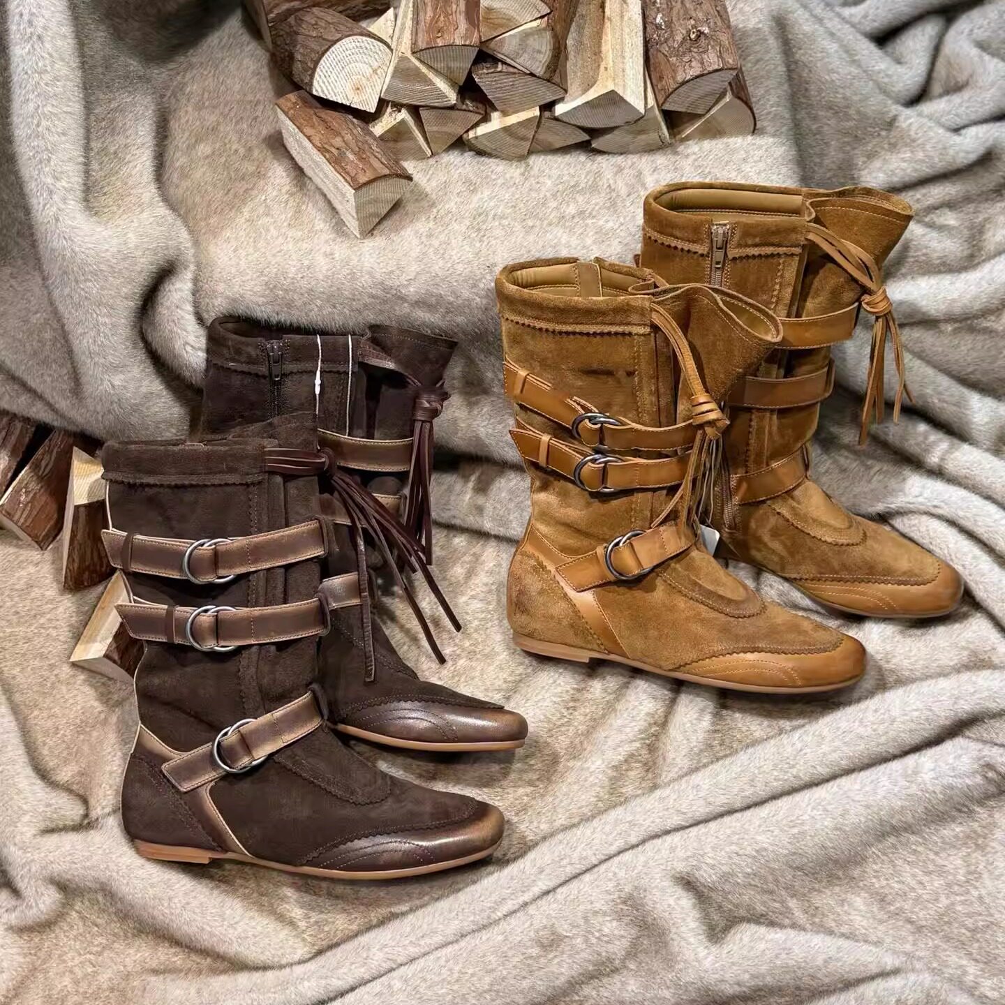 27QUAI GROSMOTT Wander系列皮扣流苏拳击短靴流浪靴子女25冬爆款