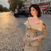 风衣外套 卡其长袖 时尚 短款 MARKGONG