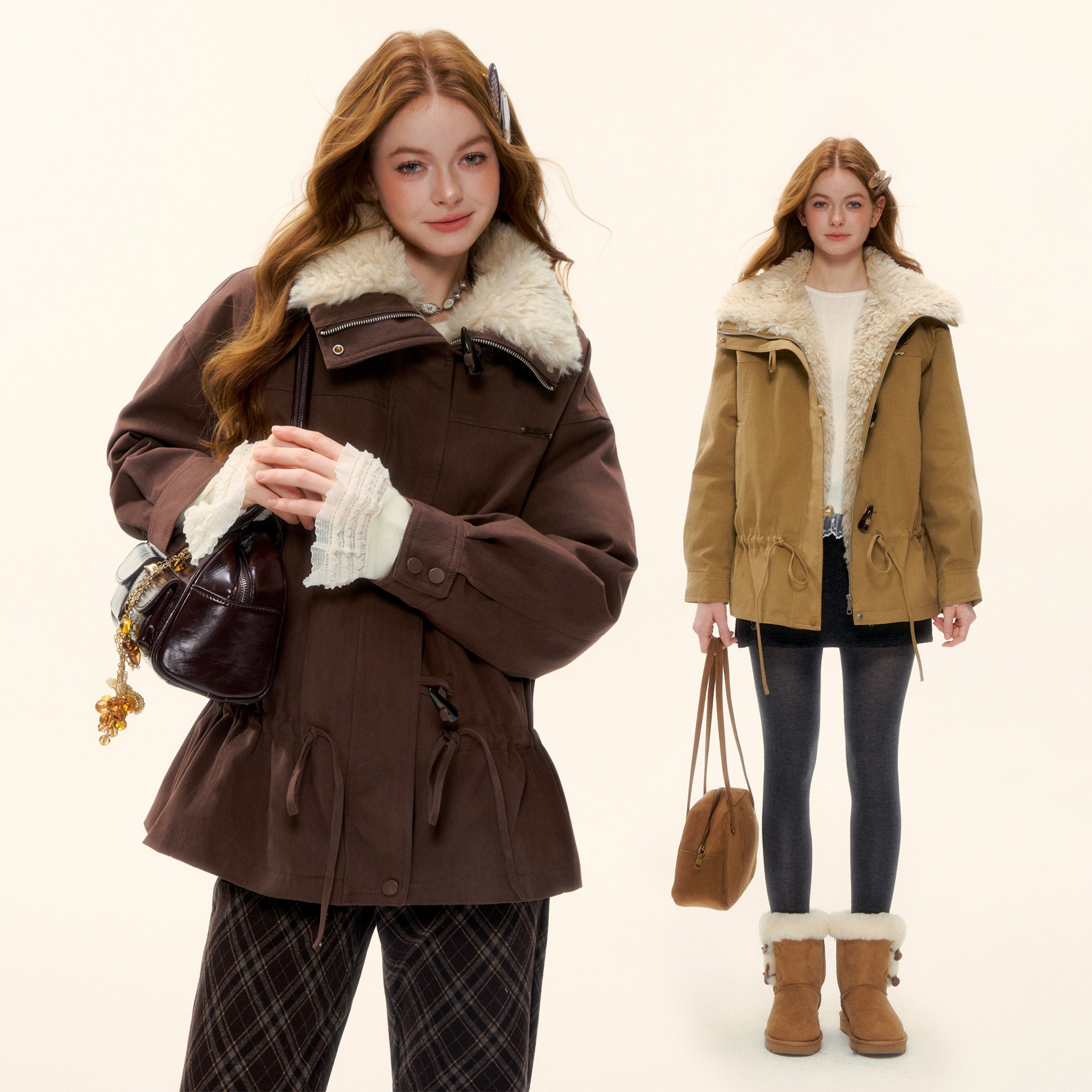 AsGony 25AW新款 90白鸭绒大翻毛领抽绳宽松羽绒服,女装/女士精品,时尚套装,淘宝优惠券,粉丝福利购,淘宝优惠卷