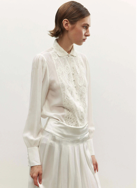 NONETONE · 包芯纱盘绣拼接桑蚕丝衬衫上衣