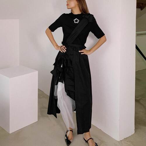 3折 Fairy 吕 立体花瓣多层褶皱背带半裙