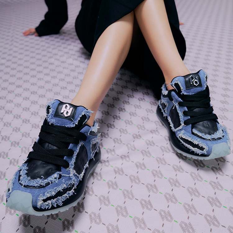 pre spel水洗牛仔拼皮休闲运动鞋设计师街头甜酷风羊皮里舒适女鞋