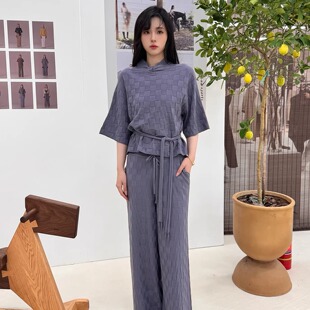 o cloche code 25年 方块格纽结上衣_90%美丽奴羊毛 格子阔腿长裤