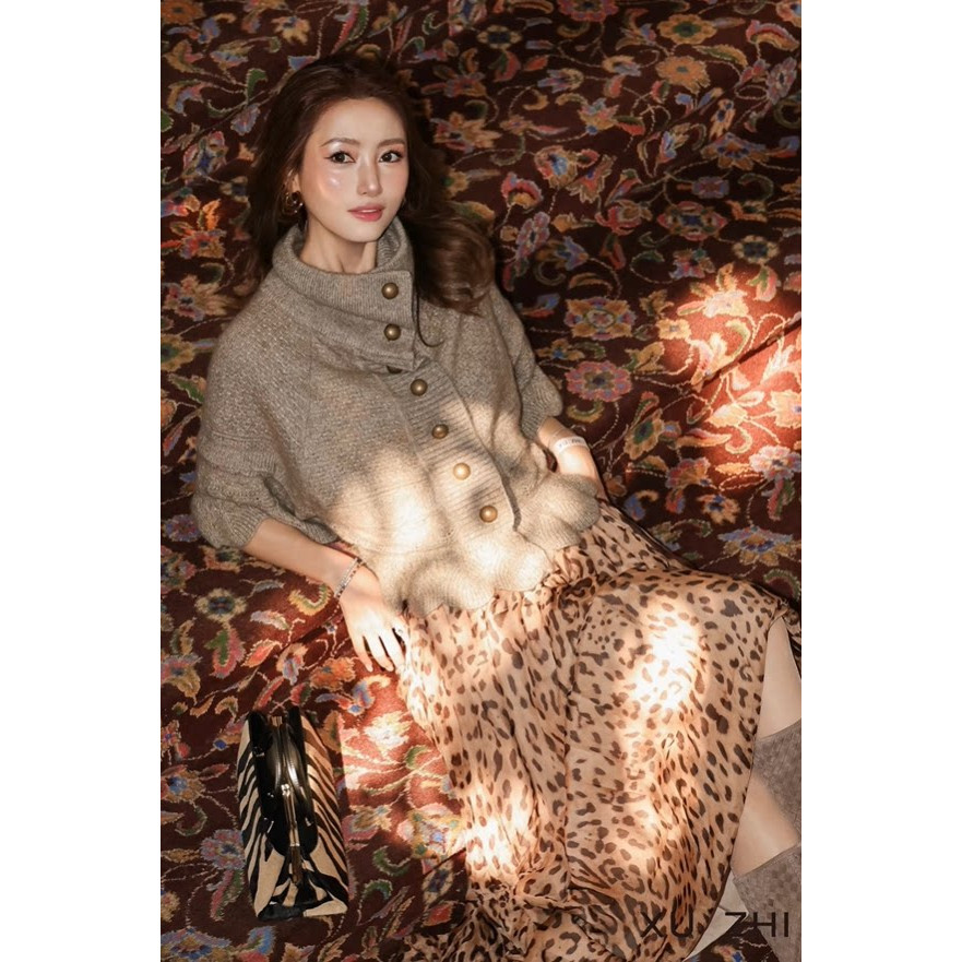XU ZHI 26AW 金属光泽羊毛羊绒荷叶边针织七分袖开衫木兰官方授权