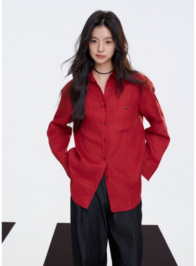 Aimme sparrow25FW 红色立领logo标衬衫黑色蕾丝裤脚边长裤