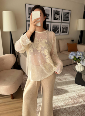 现货 XU ZHI 26春季新品 丝绒刺绣镂空波点宽松针织上衣