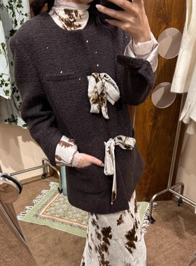 PETRE COR 25AW 圆领系带短夹克 珠片双层直筒半裙