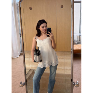 提花与宽边蕾丝拼接吊带上衣度假风 ODTD26春夏新款 设计师女装