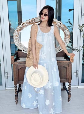 ESTER HSU 25SS 长款提花背心连衣裙蓝色