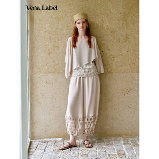 Vena Label 26SS 空钉珠披肩吊带俩件套 镂空钉珠拼接气球裤