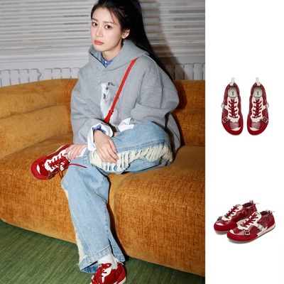 赵昭仪同款|SugarSu 酥履25新款复古红色德训休闲拼色芭蕾阿甘鞋