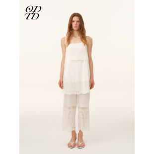 天丝蕾丝刺绣吊带连衣裙女原野诗意 ODTD26春夏新款 设计师女装