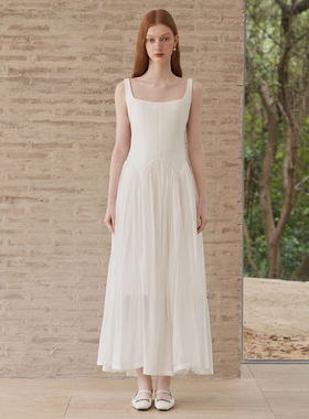 【田曦薇同款】ESTER HSU 2024早春新款白色露背连衣裙百搭