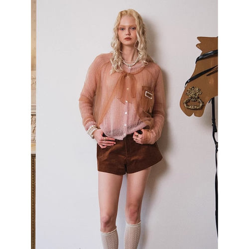 ARTE PURA2025秋冬新款棕色立体花朵灯芯绒短裤女外穿设计感小众