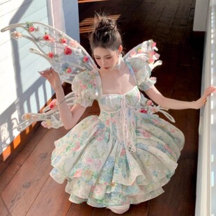 印花中长款 Selkie 杏底虎蔚蓝月季 25ss 连衣裙 collection