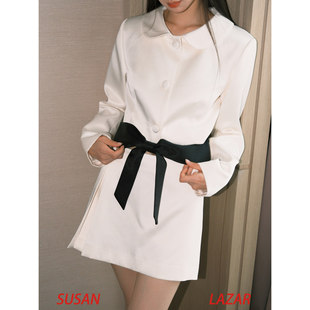 SUSAN 小圆领系扣香风拼接可拆卸蝴蝶结外套低腰短裙 LAZAR