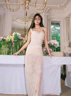 【折】Montsand官方授权越南 棕色蕾丝单肩仙女连衣裙礼服敬酒服